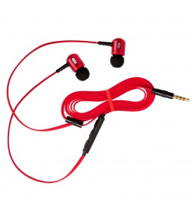Słuchawki douszne z mikrofonem i pilotem na kablu Rythmic - czerwone